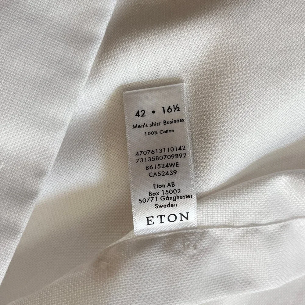 Eton Contemporary Button Up Dress Shirt - Men's Size 42/16.5 - White - Picture 9 of 14